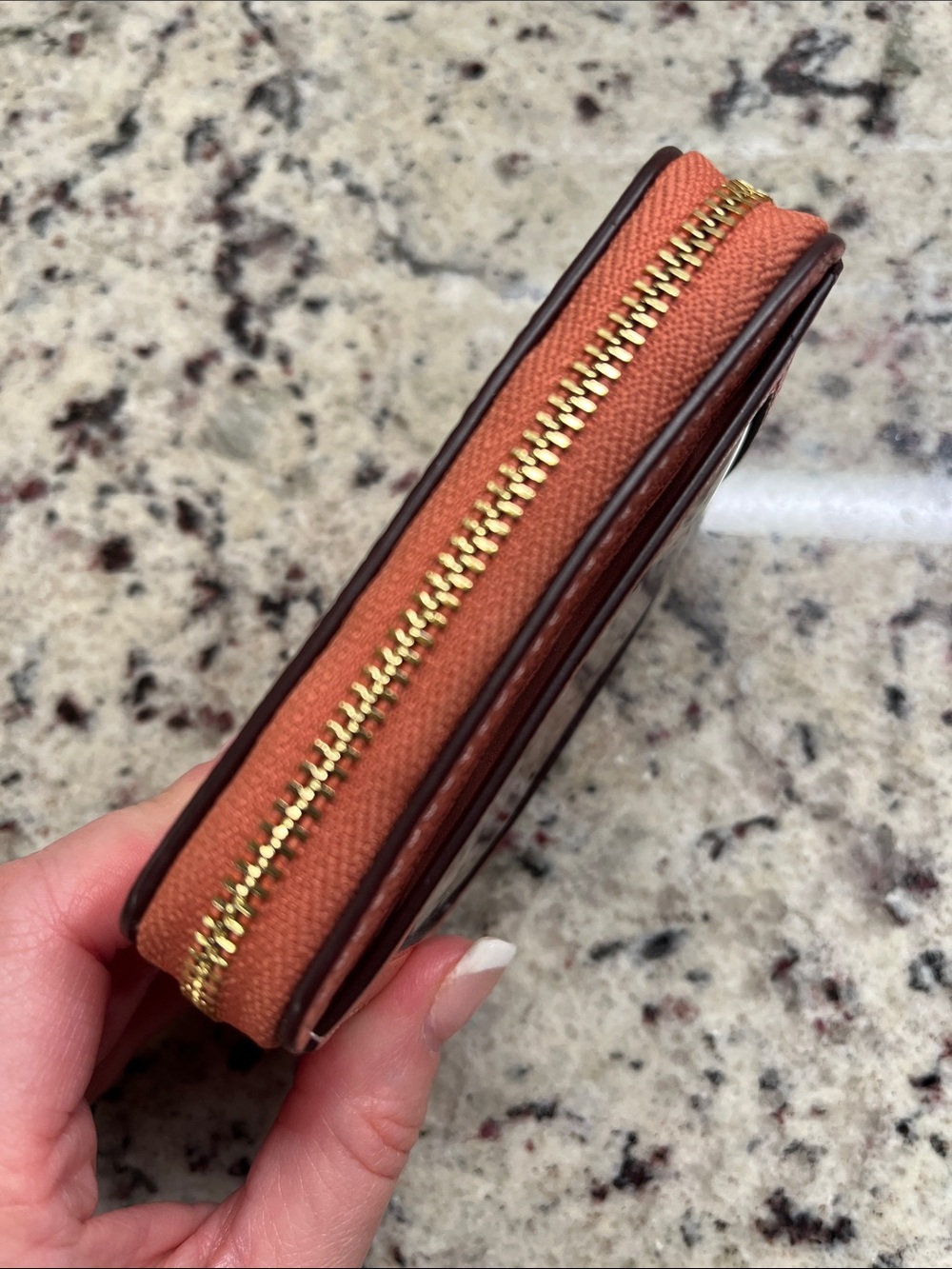 Coach Pebbled Terracotta Leather Zippered Card Holder with Strap EUC - Picture 7 of 10